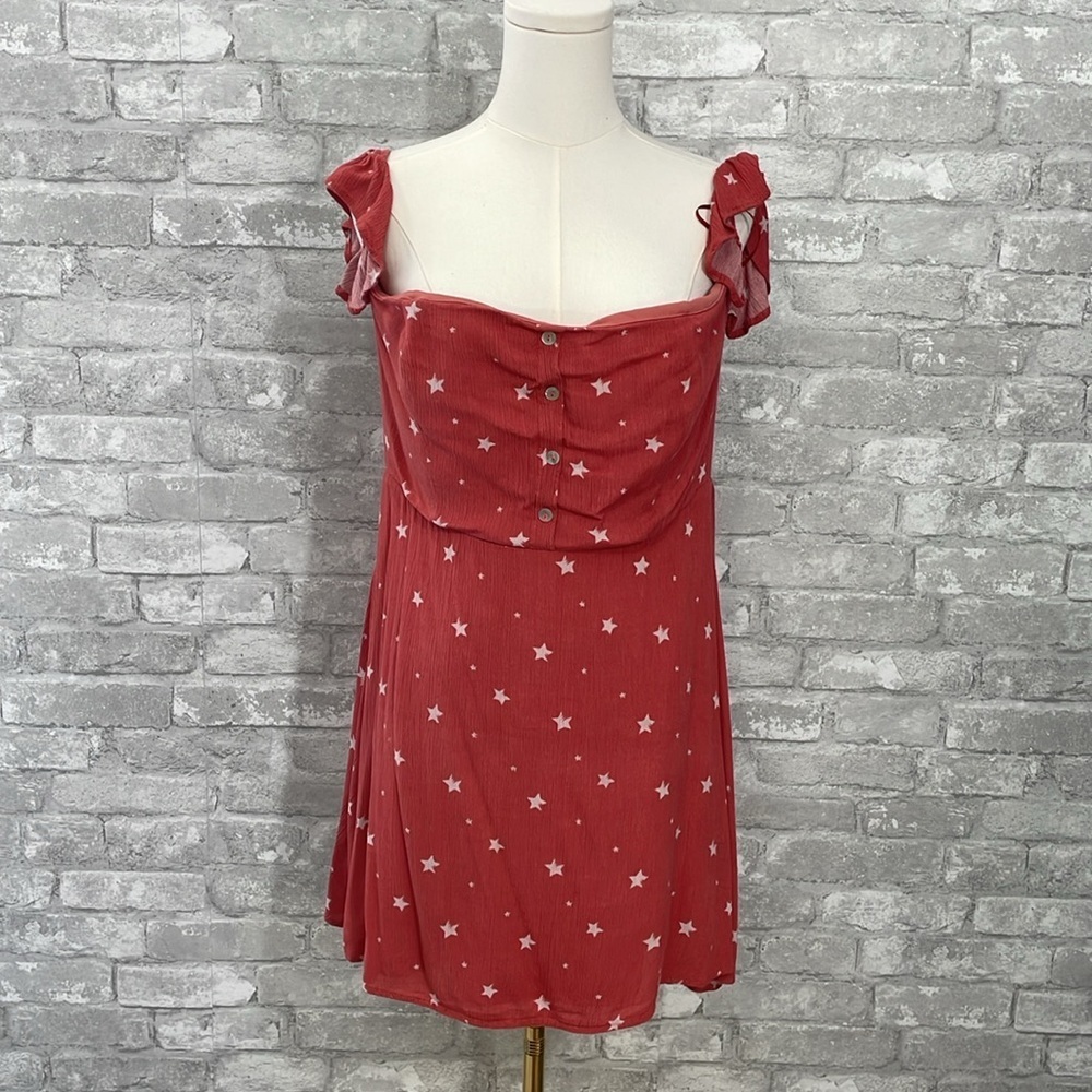 Blush Orange Star Print Off Shoulder Ruffled Mini Dress